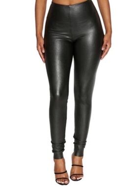 Naked Wardrobe Vegan Leather Leggings L Black High Rise Skinny Chic Snatched Fit